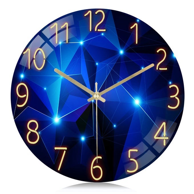 12 INCH SILENT NONTICKING GLASS BLUE WALL CLOCK FOR LIVING ROOM DECOR MODERN KITCHEN WALL CLOCK BATTERY OPERATED BEDROOM HOME OFFICE