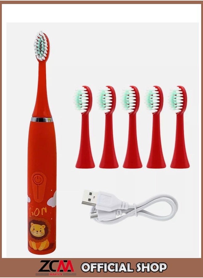 ZCM-HAPPY - Ultrasonic Electric Children's Toothbrush Super Soft Waterproof Teeth Cleaning Artifact USB Charging (6 Heads) - Image 1