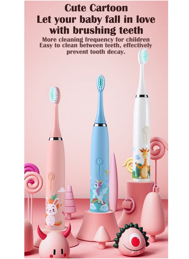 ZCM-HAPPY - Ultrasonic Electric Children's Toothbrush Super Soft Waterproof Teeth Cleaning Artifact USB Charging (6 Heads) - Image 1