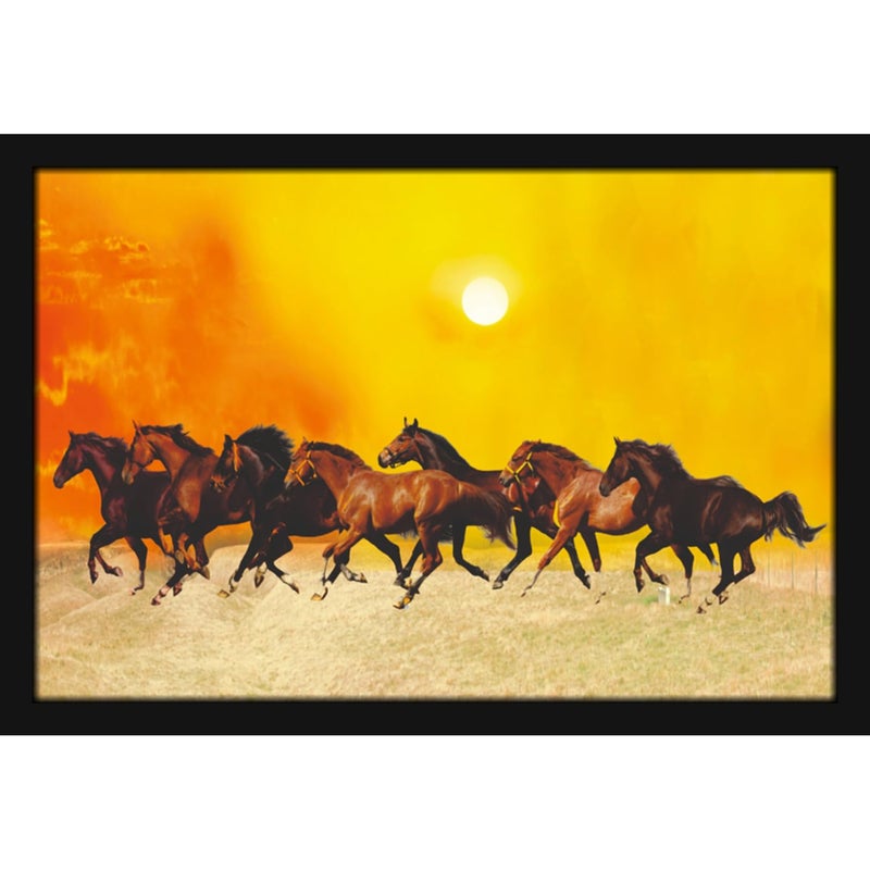 Mad Masters 7 Running Horses Vastu Vaastu Lucky Hanging Home Decor Painting for Living Room Bedroom Decoration MM 3445 8x12 Inch Paper Without Plexi Glass - Image 1