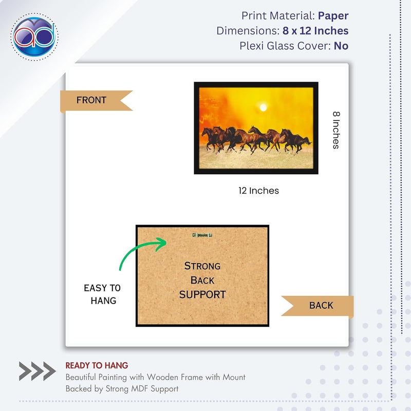 Mad Masters 7 Running Horses Vastu Vaastu Lucky Hanging Home Decor Painting for Living Room Bedroom Decoration MM 3445 8x12 Inch Paper Without Plexi Glass - Image 2