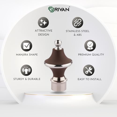 GRIVAN Stainless Steel & ABS Curtain Bracket Parda Holder with Support 1 Inch Rod Pocket Finials Designer Door and Window Rod Support Fittings, Curtain Rod Holder (Pair of 6 , Dark Brown ) - Image 2