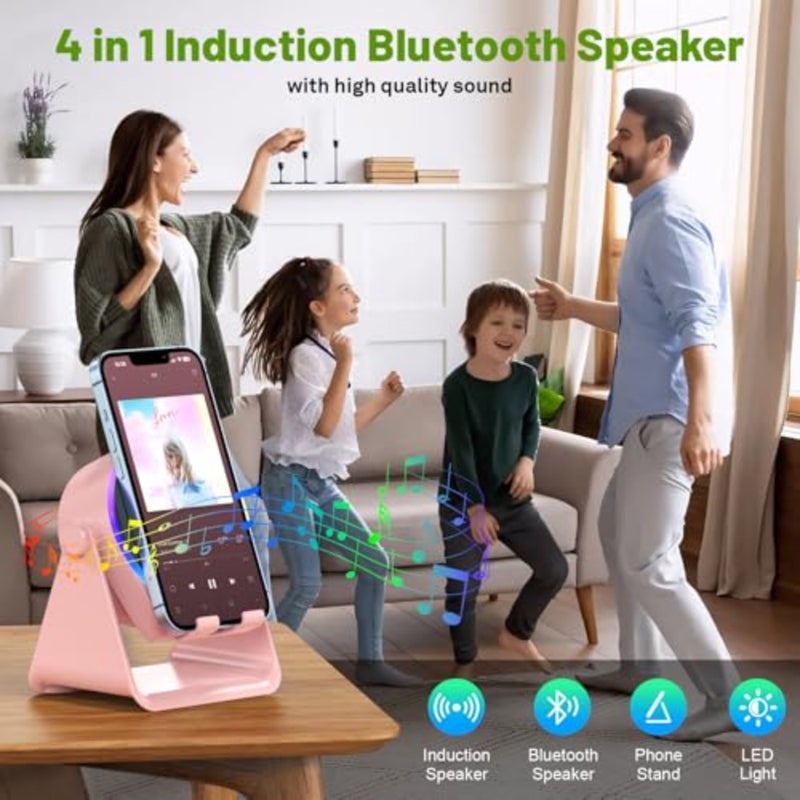 Wireless Induction Speaker, 4 in1 Phone Stand Bluetooth Speaker Amplifier with Colorful Ambient Light 360° Rotation Holder for Tablet iPhone Android, Cool Tech Gadgets Gifts for Adults Teens - Image 2