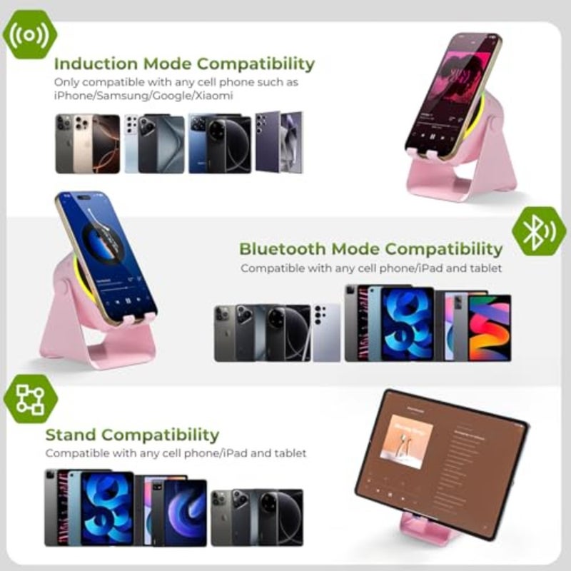 Wireless Induction Speaker, 4 in1 Phone Stand Bluetooth Speaker Amplifier with Colorful Ambient Light 360° Rotation Holder for Tablet iPhone Android, Cool Tech Gadgets Gifts for Adults Teens - Image 4