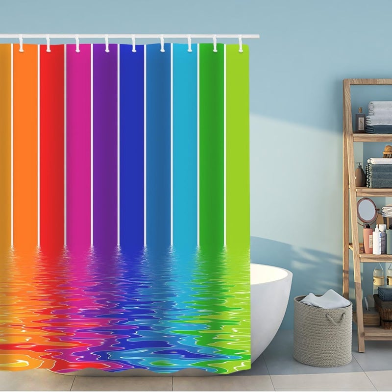 Zerodeko Printed Rainbow Gradient Waterproof Shower Curtain 150x180cm Dacron Fabric Bathroom Decor Hanging Curtain for Bathtub and Shower - Image 5