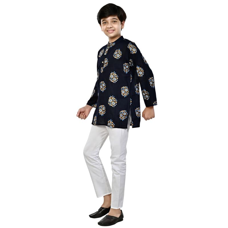 superminis Boys Cotton Kurta Pyjama Set | Gold Foil Printed Ethnic Wear for Kids | Baby Boy Kurta Set with Elastic Pyjama | Festival & Wedding Outfit (Black, 3-6 Months) - Image 4