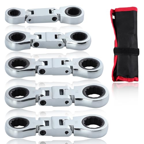 SPEEDWOX 5pcs Double Box End Flex-Head Ratcheting Combination Wrench Set - Metric Wrench Sets - Image 1