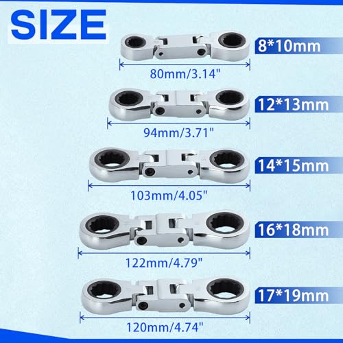 SPEEDWOX 5pcs Double Box End Flex-Head Ratcheting Combination Wrench Set - Metric Wrench Sets - Image 2