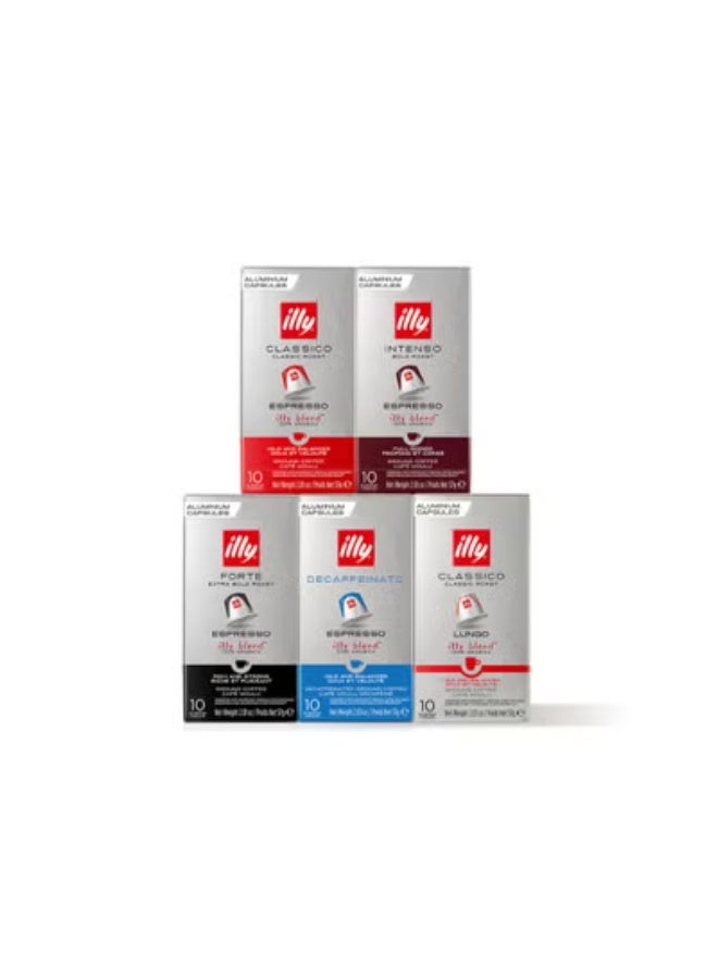 Illy Nespresso, Classico, Lungo, Forte, intenso Decf Espresso coffee (50 Capsules) 285g - Image 1