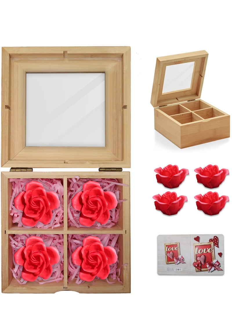 Jinou Mother's Day Gift – Scented Rose Soap Encased in Premium Quality Bamboo Box – Gift for Mom, Wife, Husband, Boyfriend and Girlfriend  - Image 1