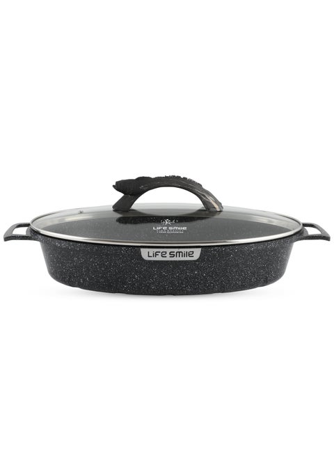 Shallow Fish Deep Frying Pan With lid , Granite Coating Non Stick Oval Frying pan - Fish Pan
