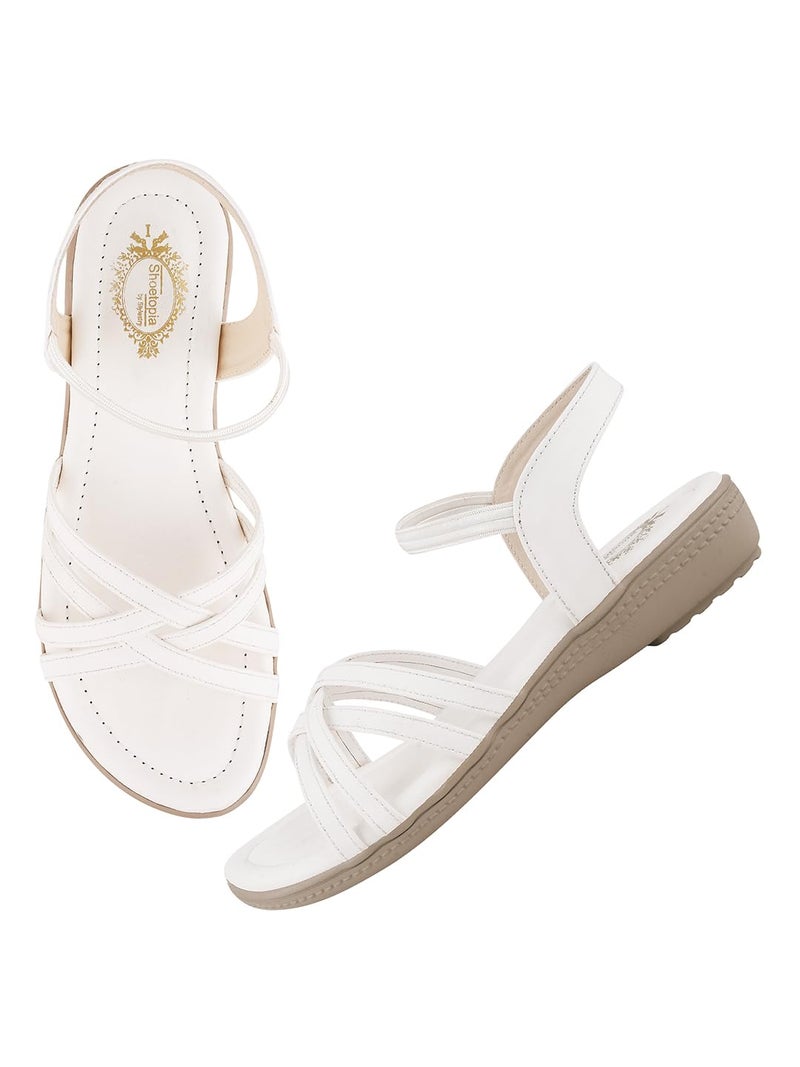 Shoetopia Women's SND-1080 Flat Sandal-5 Kids UK (SND-1080-White)-EU38 - Image 1