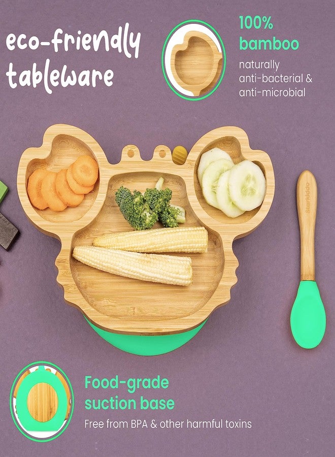 StarKiddo®️ ‘Cute Crab’ Baby Plate for Kids and Baby-Led Weaning | 3 Sections | Non-Toxic | Super Strong Suction Cup - Natural Bamboo BPA Free Baby Plate for Stay Put Feeding (Green) - Image 5
