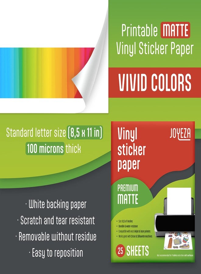 JOYEZA Premium Printable Vinyl Sticker Paper for Inkjet Printer - 25 Sheets Matte White Waterproof, Dries Quickly Vivid Colors, Holds Ink well- Tear Resistant - Inkjet & Laser Printer - Image 2