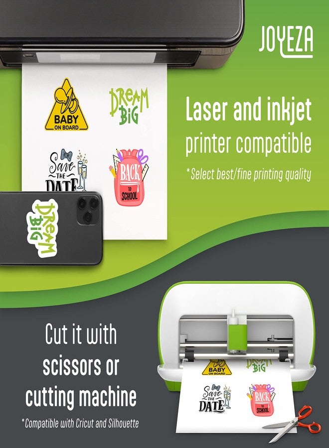 JOYEZA Premium Printable Vinyl Sticker Paper for Inkjet Printer - 25 Sheets Matte White Waterproof, Dries Quickly Vivid Colors, Holds Ink well- Tear Resistant - Inkjet & Laser Printer - Image 3