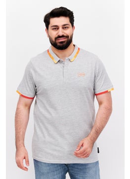 Men Regular Fit Short Sleeve Brand Logo Polo Shirt, Grey Combo