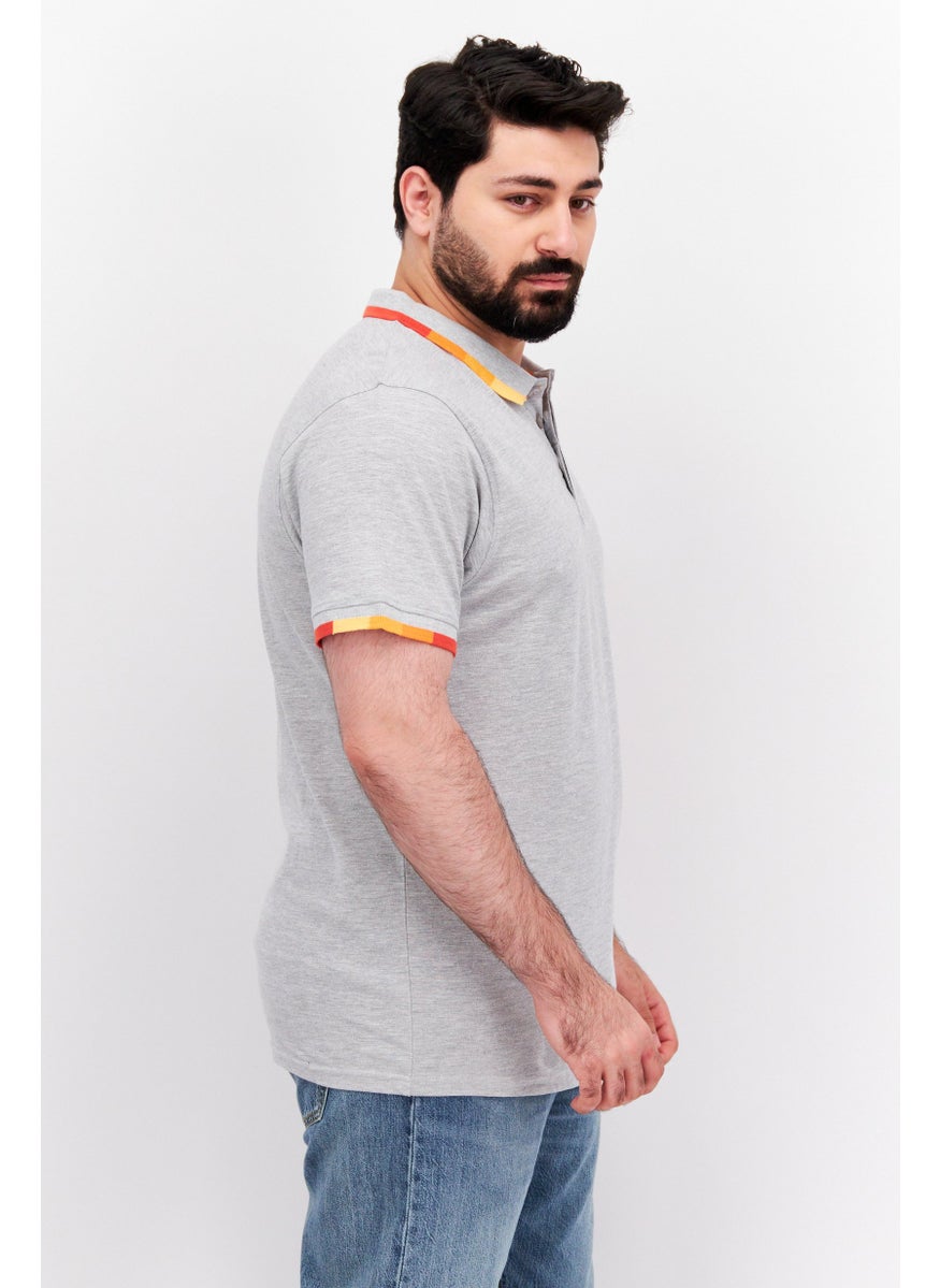 CROSSHATCH - Men Regular Fit Short Sleeve Brand Logo Polo Shirt, Grey Combo - Image 1