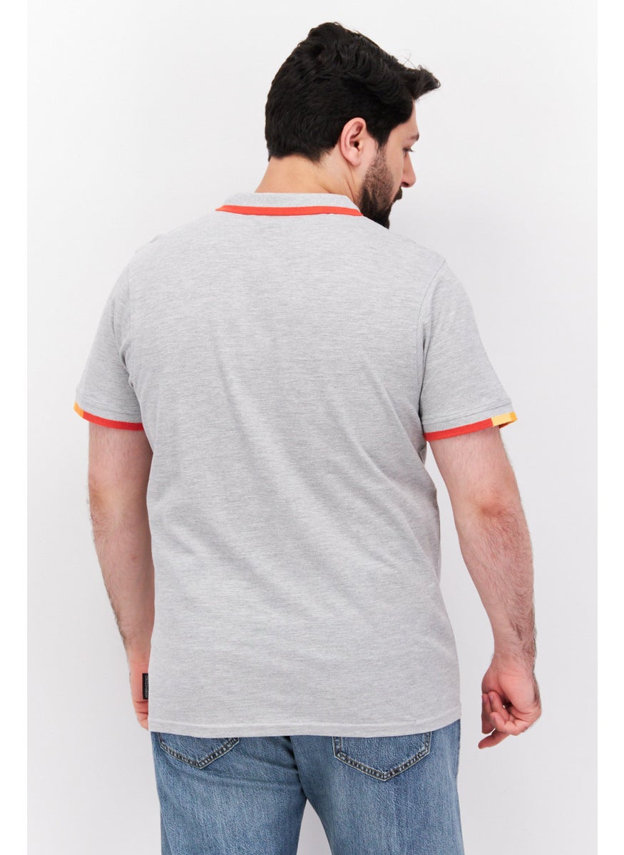 CROSSHATCH - Men Regular Fit Short Sleeve Brand Logo Polo Shirt, Grey Combo - Image 1