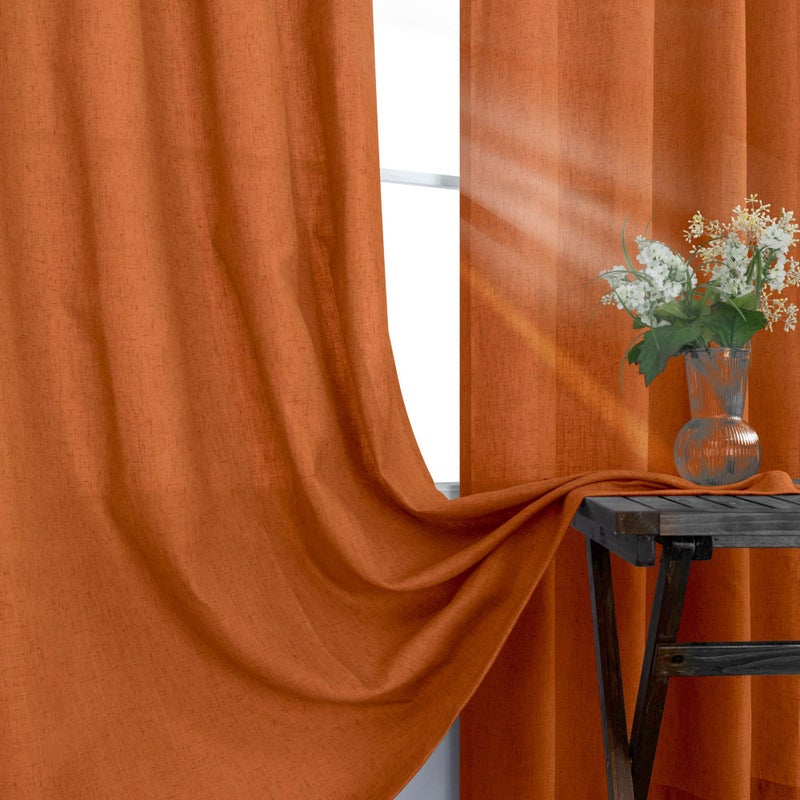 KOUFALL Burnt Orange Curtains 2 Panels Sheer Linen Grommet Bohemian Curtains for Living Room Bedroom 84 Inches Long Dark Dusty Orange - Image 5