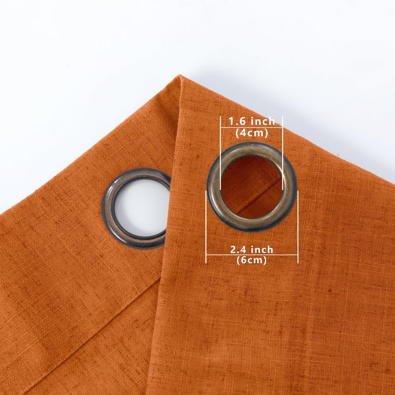 KOUFALL Burnt Orange Curtains 2 Panels Sheer Linen Grommet Bohemian Curtains for Living Room Bedroom 84 Inches Long Dark Dusty Orange - Image 4