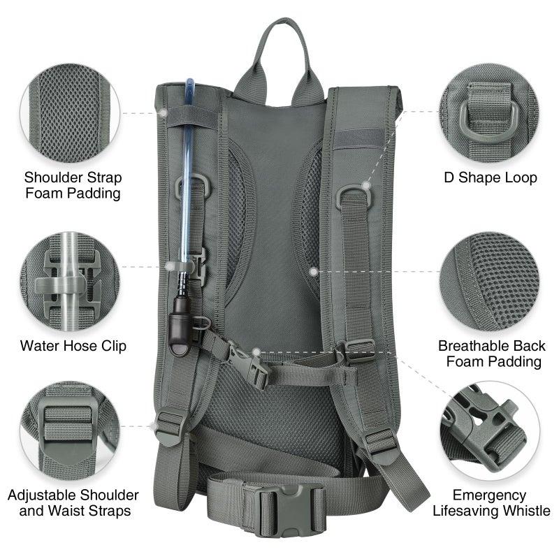 NOOLA Hydration Backpack with 3L TPU Water Bladder, Tactical Molle Water Backpack for Men Women, Hydration Pack for Hiking, Biking, Running and Climbing ,Grey - Image 4