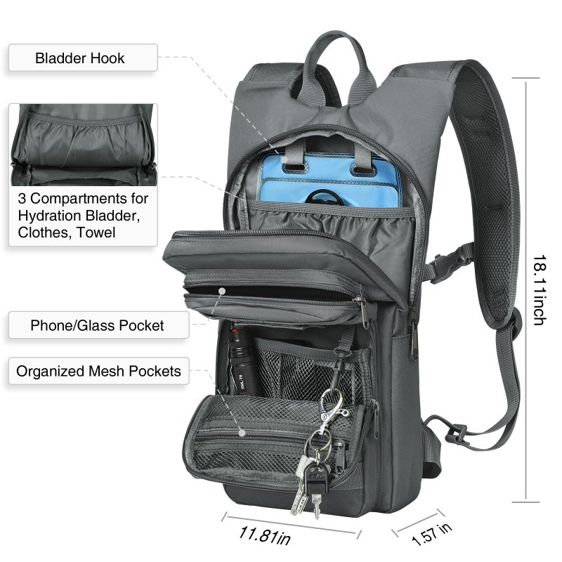 NOOLA Hydration Backpack with 3L TPU Water Bladder, Tactical Molle Water Backpack for Men Women, Hydration Pack for Hiking, Biking, Running and Climbing ,Grey - Image 5