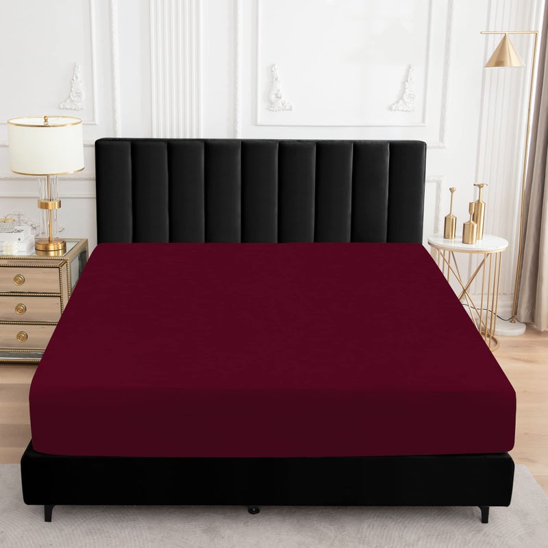 Sufdari Full Size Mattress Protector Waterproof Mattress Protector Fitted Sheet Style Mattress Cover with 18"" Deep Pocket Washable and Comfortable-Dark red Full - Image 4