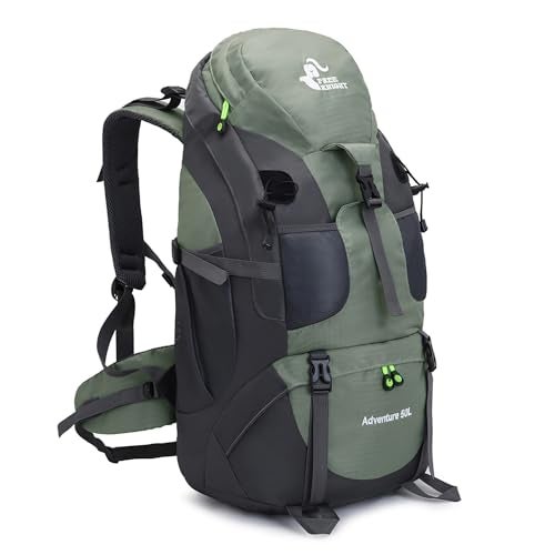 Bseash 50L Hiking Backpack, Water Resistant Lightweight Outdoor Sport Daypack Travel Bag for Camping Climbing Skiing Cycling (Army Green - With Shoe Compartment) - Image 1