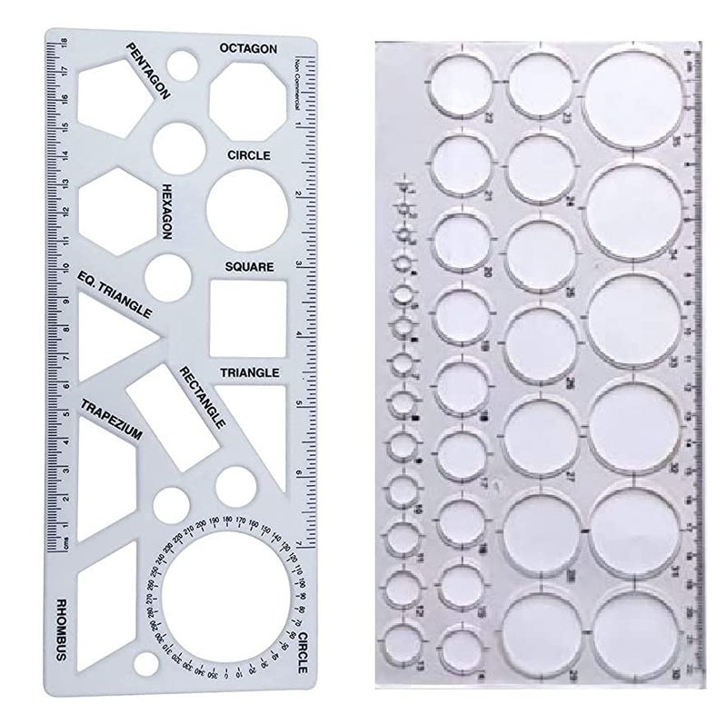 FIRST CLICK Stencil for Shapes Making Size - LENGTH-24 cm Width-9.8 cm And Art Circle Master with 35 Circles (White, Size: Length- 23.5 cm & Breadth- 11.5 cm) - Image 1