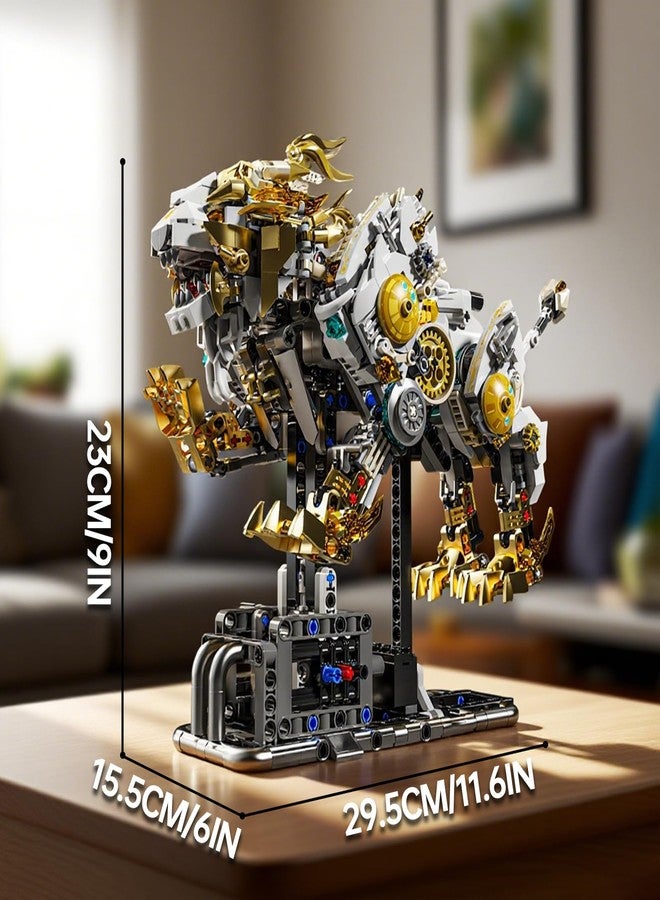 CSNRHG Mechanical Lion Building Block Toy Set Futuristic Mechanical Beast Model with Movable Parts & Gears Premium Mechanical Building Kit with Display Stand, Ideal Gift for Boys & Adults - Image 3