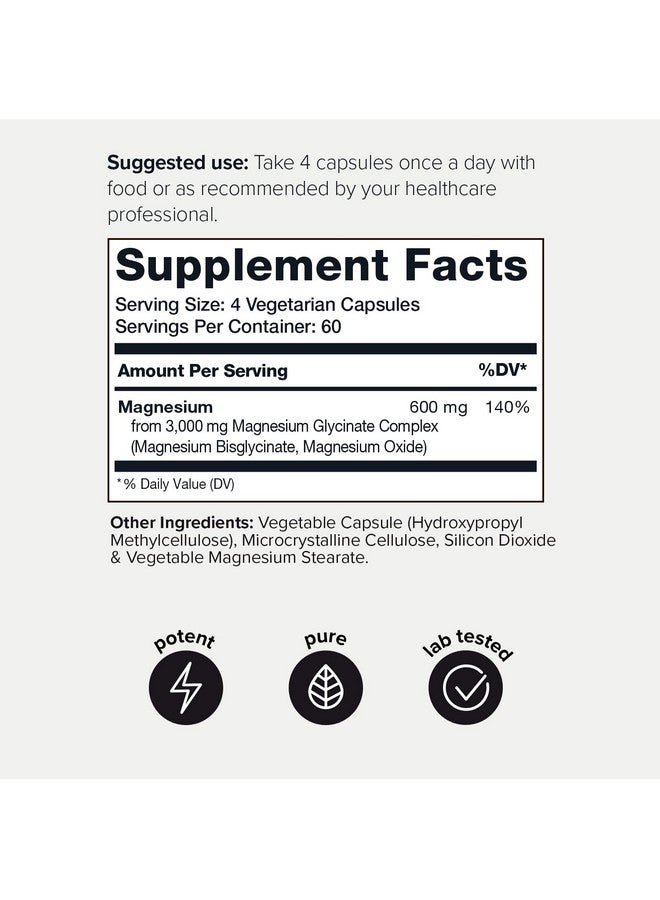 Toniiq تونياك 3,000 ملغ مغنيسيوم جليسينات عالي القوة - 20% منقي ليحتوي على 600 ملغ من المغنيسيوم العنصري - مكمل مغنيسيوم مخلب ومتوافر حيوياً - 240 كبسولة نباتية - Image 2
