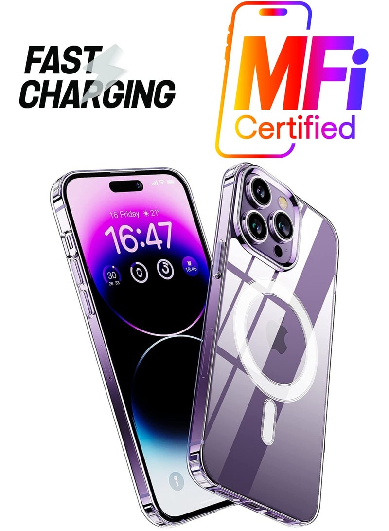 Compatible with iPhone 14 Pro Max Magsafe Case 6.7-Inch (2022) Slim Thin Magnetic Case Yellowing-Resistant Shock Absorption Anti-Scratch Anti-Drop Hard Back Crystal-Clear Cover.  - Image 1