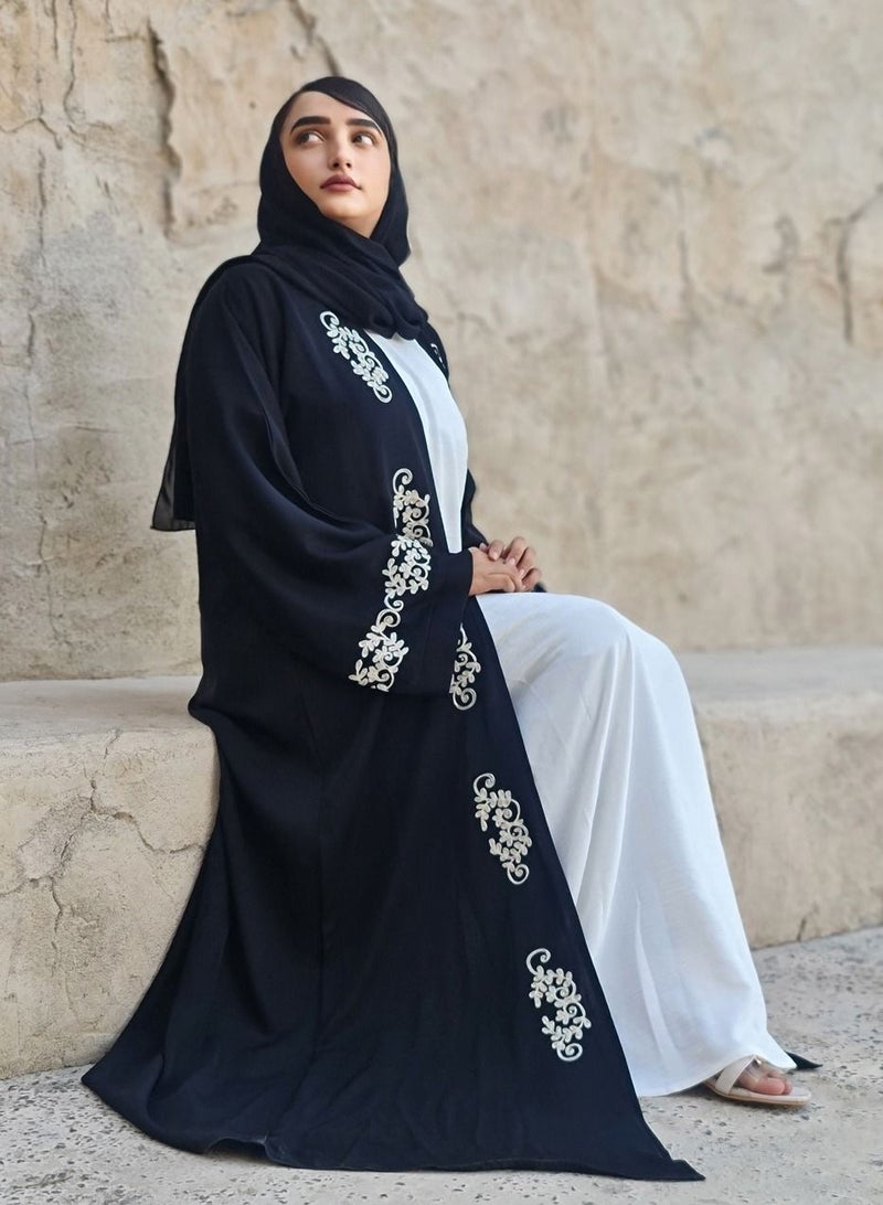Spiffy Snow Sahar Muzdawij Abaya Embroidered Two Piece Abaya - Image 2