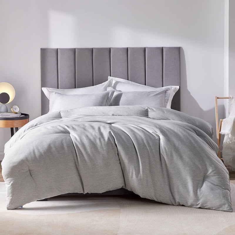 CozyLux Full Size Comforter Set - 3 Pieces Grey Soft Luxury Cationic Dyeing Bedding Comforter for All Season  Gray Breathable Lightweight Fluffy Bed Set with 1 Comforter and 2 Pillow Shams