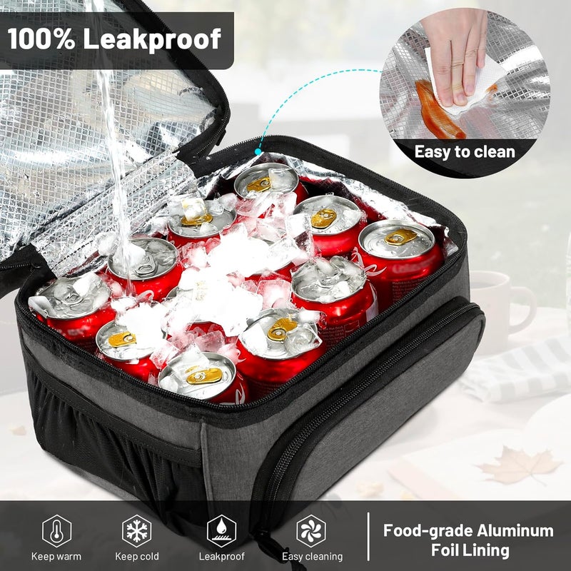 MIER Dual Compartment Lunch Bag Tote with Shoulder Strap for Men and Women Insulated Leakproof Cooler Bag, Grey - Image 5