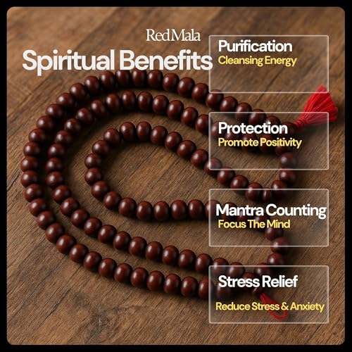 RDK Unisex Adult Handcrafted Processed Fragrant Sandalwood Mala Rosary Chandan Jaapmala With Tassel Wooden Japa Maala For Meditation Pooja Chanting Wearing Jewelry Prayer Beads Red Mala - Image 3
