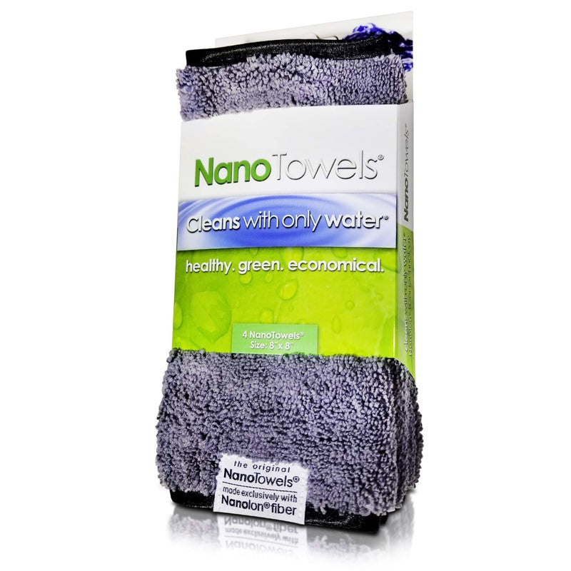 Life Miracle Nano Towels Minis Amazing Eco Fabric That Cleans Virtually Any Surface with Only Water Travel Size No More Paper Towels Or Toxic Chemicals 4Pack 8x8 Grey