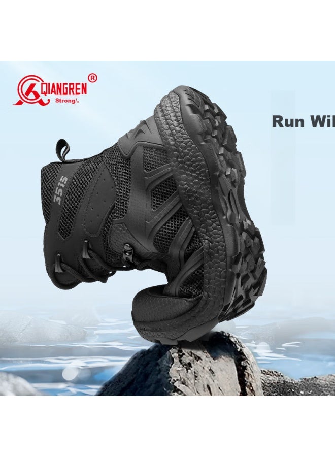 Strongman Qiangren Anti-puncture Men's Boots, 3515 Breathable Shock-absorbing Combat Boots, Water-resistant Outdoor Training Boots, Jds79xl Mesh, Size 44 - Image 4