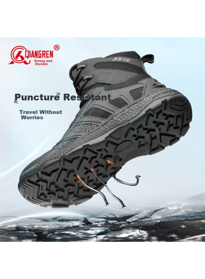 Strongman Qiangren Anti-puncture Men's Boots, 3515 Breathable Shock-absorbing Combat Boots, Water-resistant Outdoor Training Boots, Jds79xl Mesh, Size 44 - Image 2