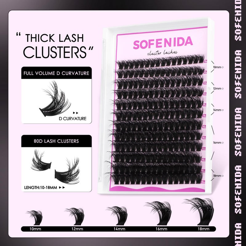 SOFENIDA Lash Clusters Kit 80D Lash Clusters Kit 10-18mm Volume Eyelash Clusters D Curly Cluster Eyelash Extensions 3D Wispy Lashes Cluster DIY Lash Extension Kit(80D-10-18MIX Thick Kit) - Image 2