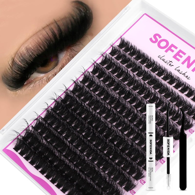 SOFENIDA Lash Clusters Kit 80D Lash Clusters Kit 10-18mm Volume Eyelash Clusters D Curly Cluster Eyelash Extensions 3D Wispy Lashes Cluster DIY Lash Extension Kit(80D-10-18MIX Thick Kit) - Image 1