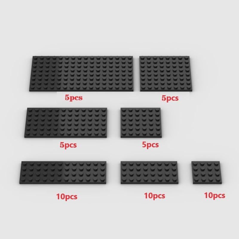 YUJHITP Classic Building Plate Assortment Pack 50pcs Black Bulk Plates with 7 Size Building Plate Base Plate Compatible with Lego Parts and Pieces Building Bricks for Most BrandsColorBlack - Image 4