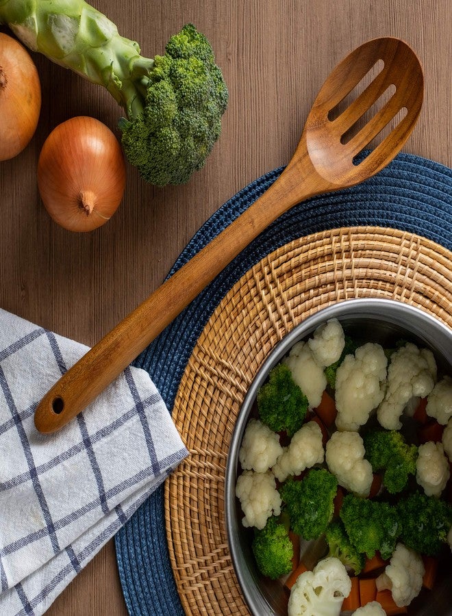 FAAY 3-In-1 Wooden Spoons Handcrafted Golden Teak Kitchen Utensils Including 13.5 Inch Cooking Spoon, Slotted Spoon and 9 Inch Versatile Spoon, 100% Natural & Eco Friendly with Ergonomic Handle - Image 5