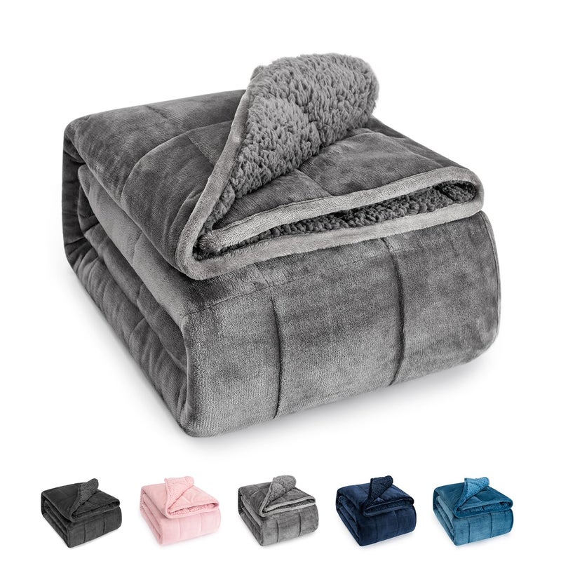 Sivio Sherpa Fleece Weighted Blanket for Adult 20 lbs Heavy Fuzzy Throw Blanket with Soft Plush Flannel Reversible FullSize Super Soft Extra Warm Cozy Fluffy Blanket 60x80 Inches Dual Sided Grey