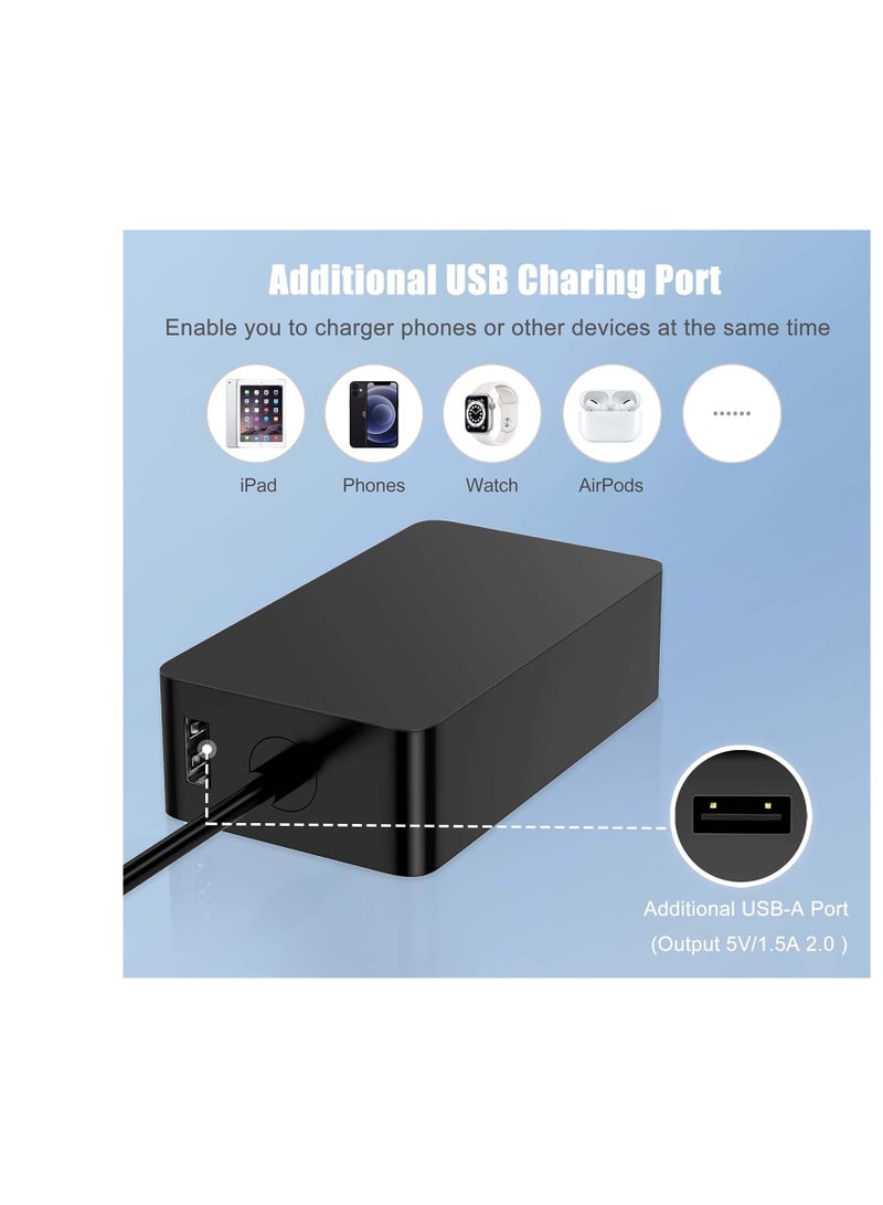 Terabyte 44W Surface Pro Charger, Compatible with Microsoft Surface Pro 10, 9, 8, 7+, 7, 6, 5, 4, 3, X, Surface Laptop 1/2/3 Surface Go Surface Book Power Cord with 5V 1A USB Charging Port - Image 4