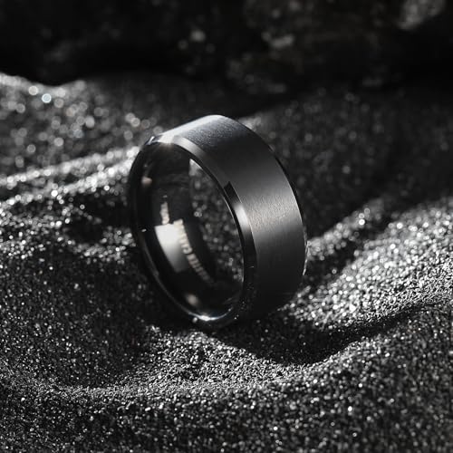 King Will 8mm Men's Black Wedding Ring - Brushed Matte Surface, Beveled Polished Edge, Comfort Fit Size 4 - Image 2