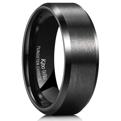 King Will 8mm Men's Black Wedding Ring - Brushed Matte Surface, Beveled Polished Edge, Comfort Fit Size 4 - Image 1