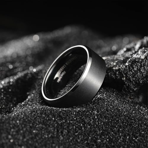 King Will 8mm Men's Black Wedding Ring - Brushed Matte Surface, Beveled Polished Edge, Comfort Fit Size 4 - Image 3