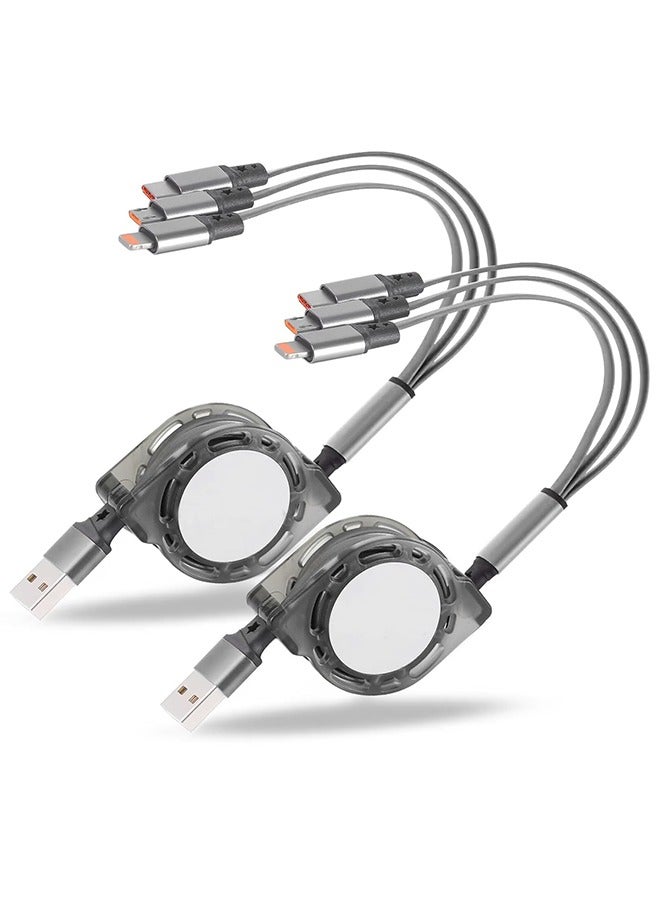 General 2 Pack USB Charger Cable Retractable 3 in 1 Multiple Charging Cord Adapter with Mini Type C Micro USB Port Connectors Compatible with Cell Phones Tablets Universal Use  - Image 1