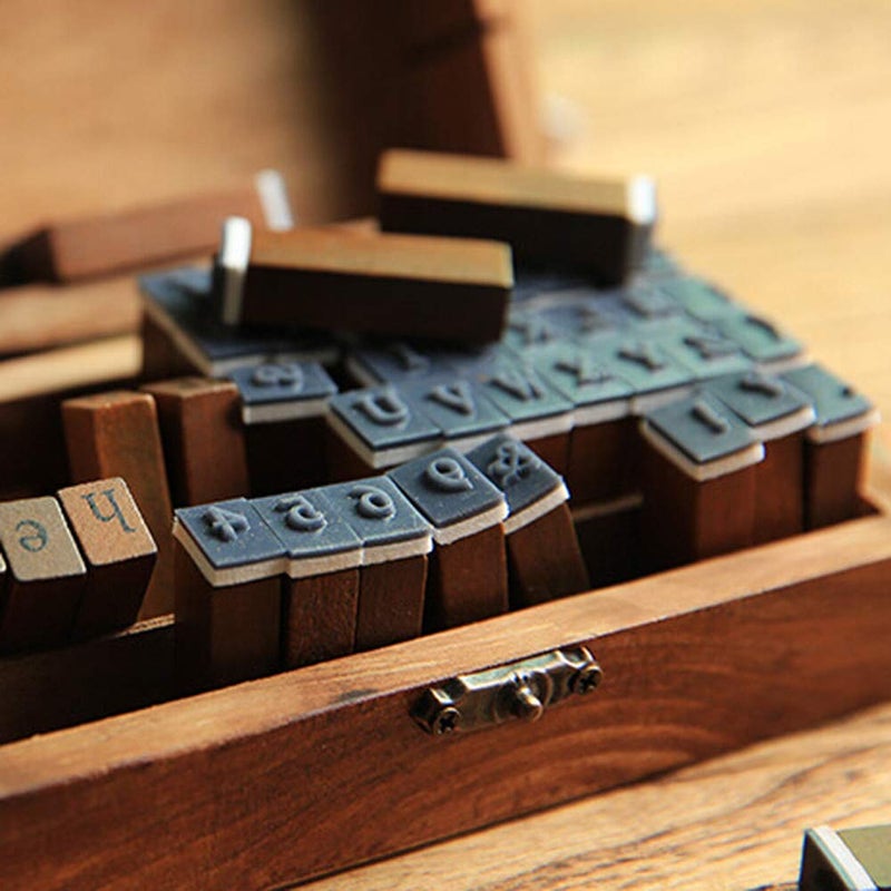 Tosnail 70 Pieces Rustic Mini Wood Rubber Stamps Letter Stamps Alphabet Stamps with Storage Box for Scrapbook, Card Making, Crafts - Image 5